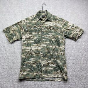 St Johns Bay Island Style Hawaiian Shirt Men Sz S Cotton Sailboat Palm Tree Y2K